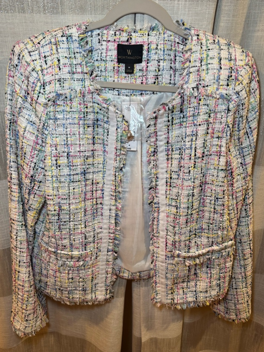 Worthington Multicolor Tweed Fringed Cropped Blazer - Picture 3 of 8